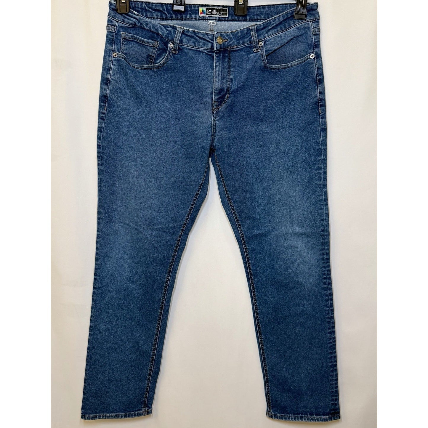 UB Tech Jeans Mens Travel Explore Discover Straight Stretch Denim Blue 38x32