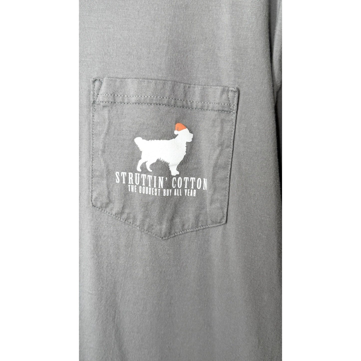 Struttin Cotton / Men’s Size Large / Christmas T-shirt / Santa Dog / Pima Cotton