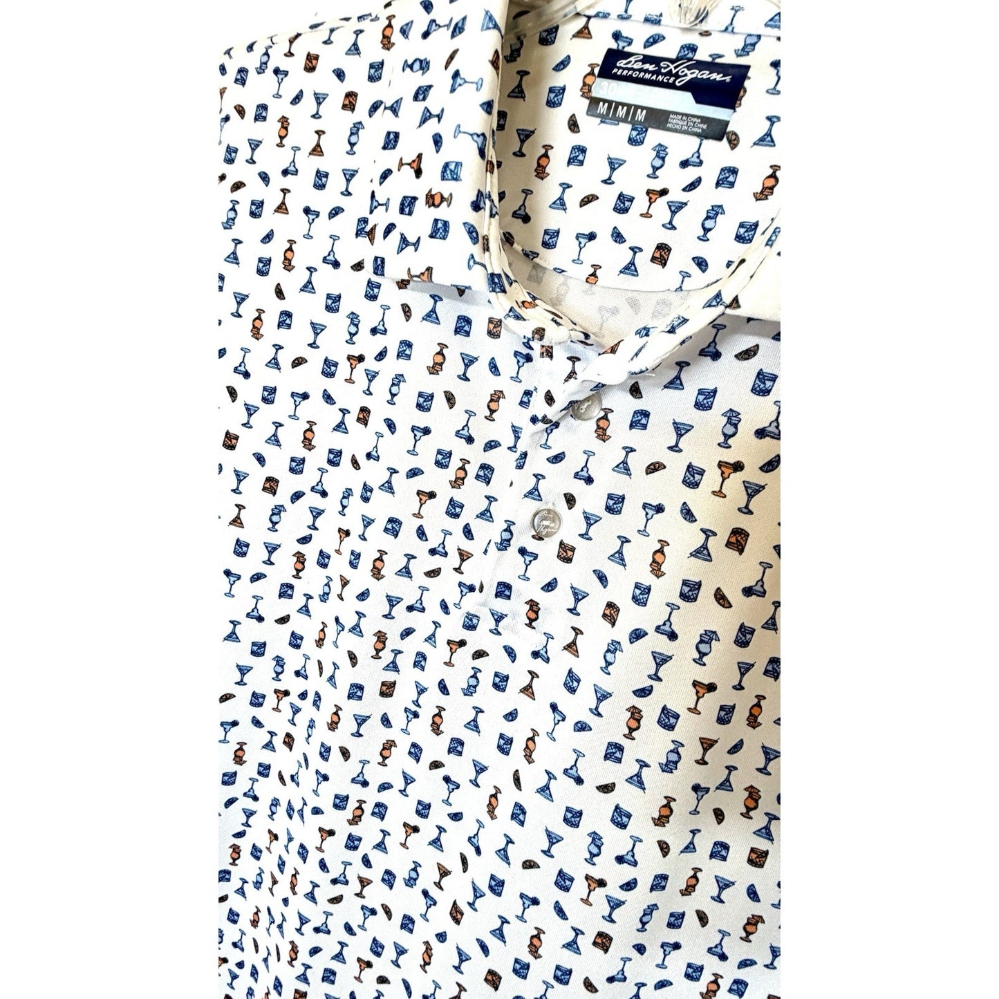 Ben Hogan Golf Performance Polo Shirt Mens Medium Multi Martini Drinks Patterned