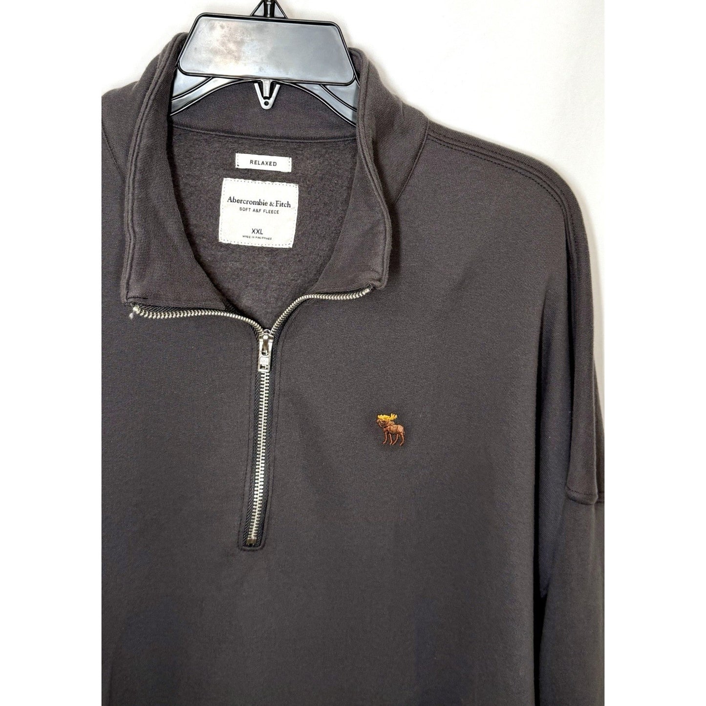 Abercrombie & Fitch Men's XXL Black Essential Half Zip Sweatshirt Moose Logo XL