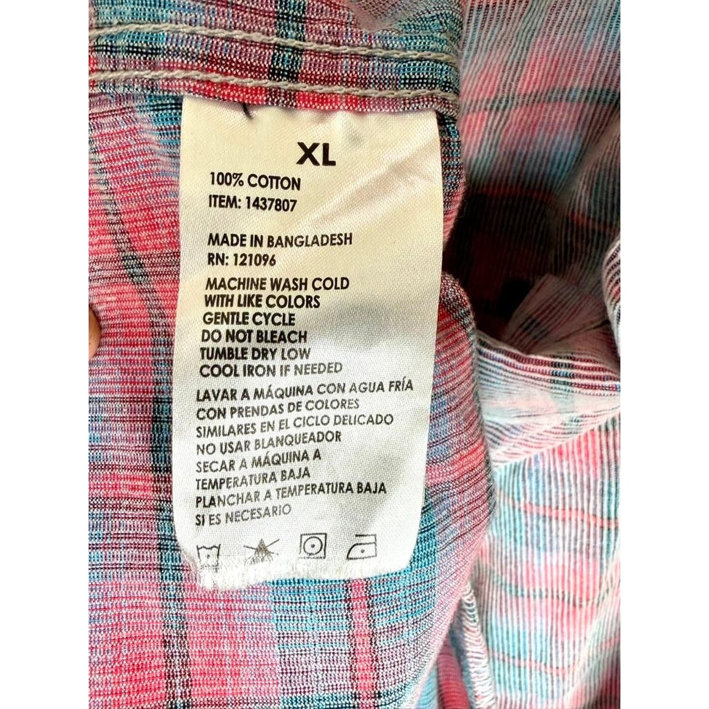 Legacy Copper & Oak Corduroy Shirt Mens XL Pink Blue Plaid Long Sleeve Button Up