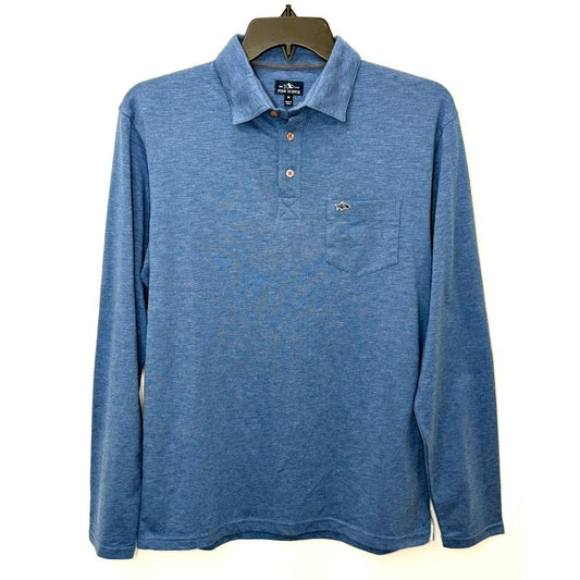 Fish Hippie Polo Shirt Mens Medium Blue Long Sleeve Cotton Blend Pocket