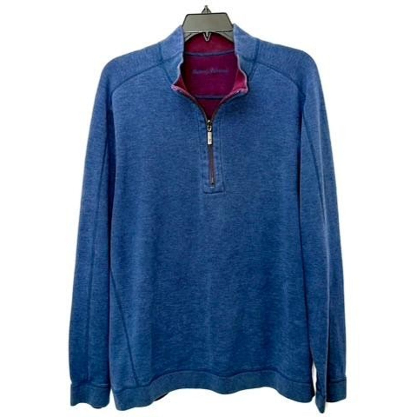 Tommy Bahama 1/2 Zip Pullover Sweater Mens Large Blue Heathered Knit Marlin Logo