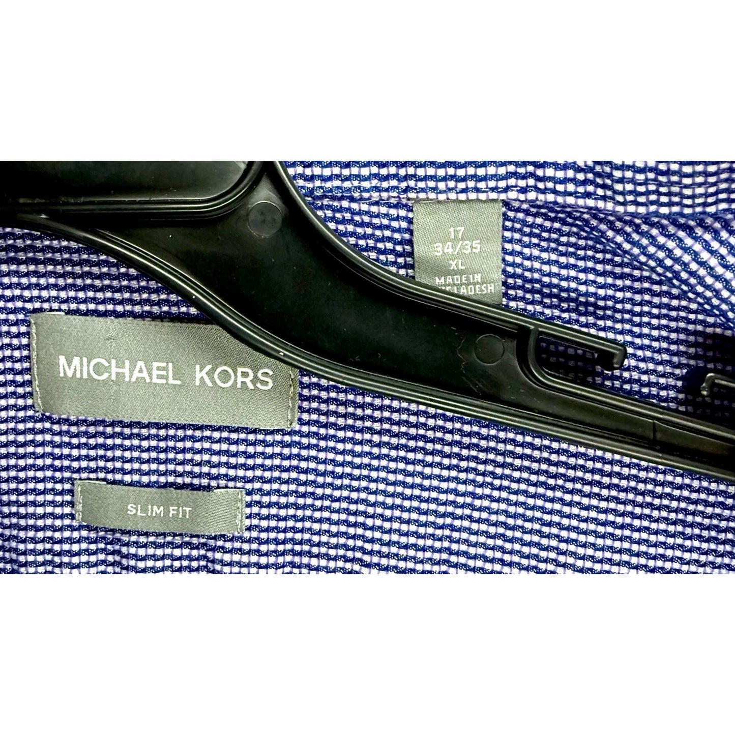 Micha Kors Slim Fit Men's Size XL 17/34 Blue Striped Cotton Casual Dress Shirt