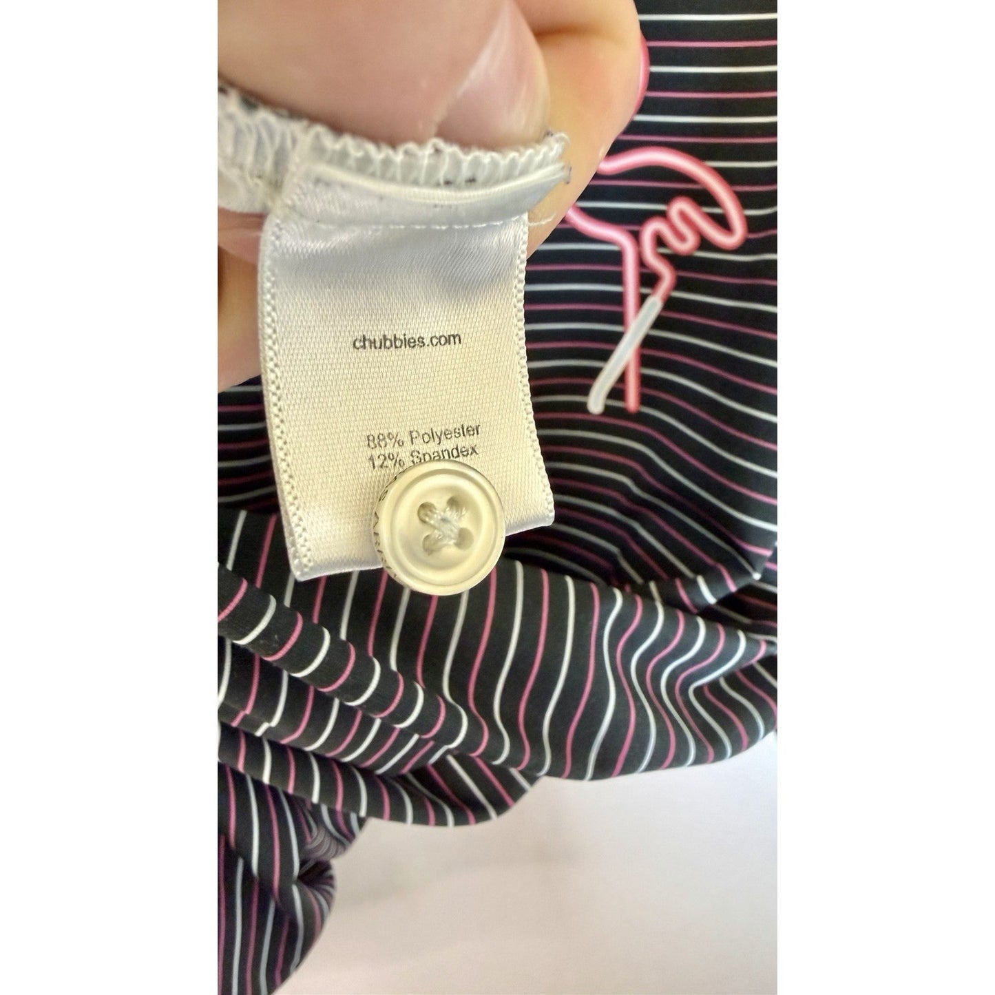 Chubbies Performance Golf Polo Shirt Navy Blue Striped Flamingo Mens M Medium