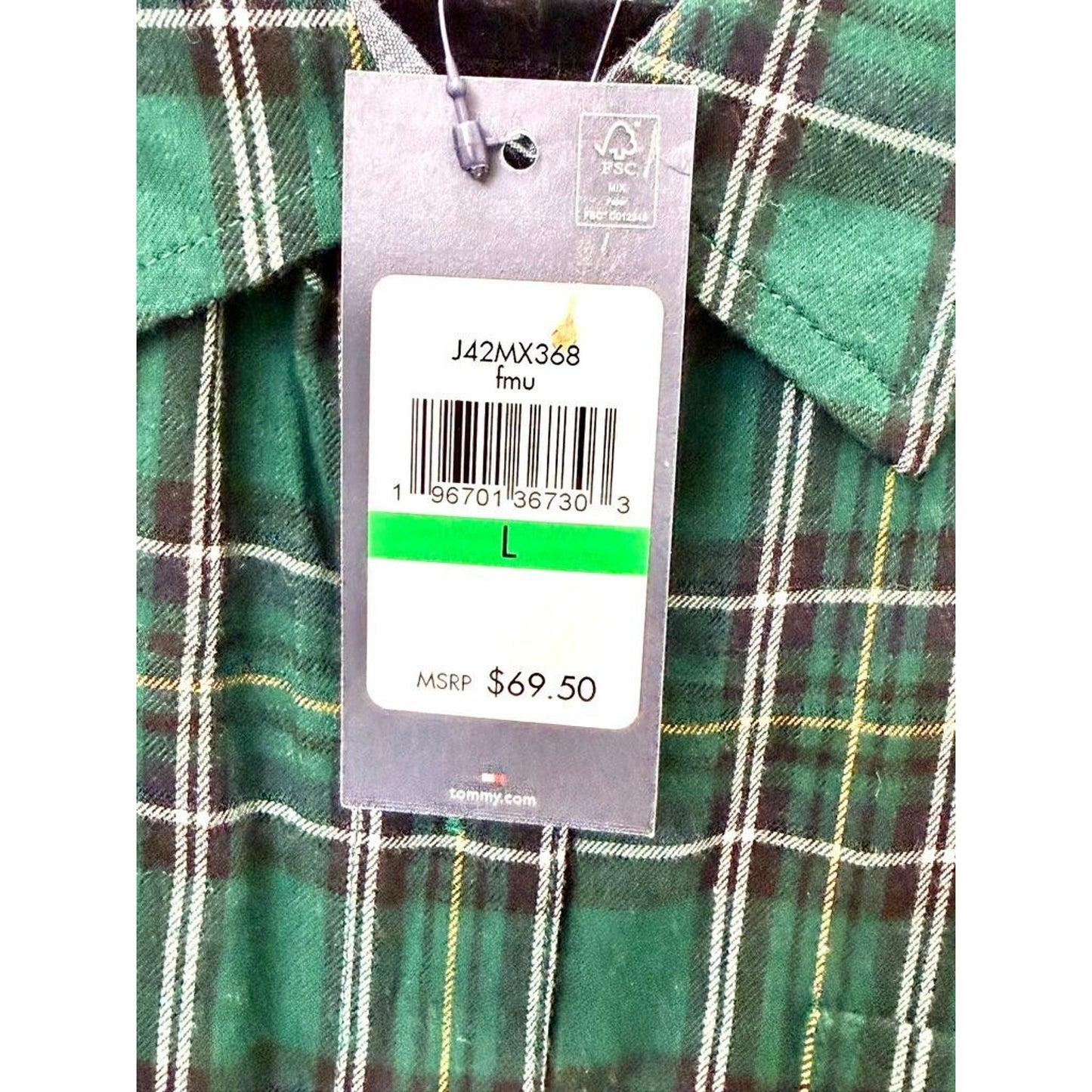 Tommy Hilfiger Plaid Button Up Shirt Womens Large Green Lurex Metallic NWT