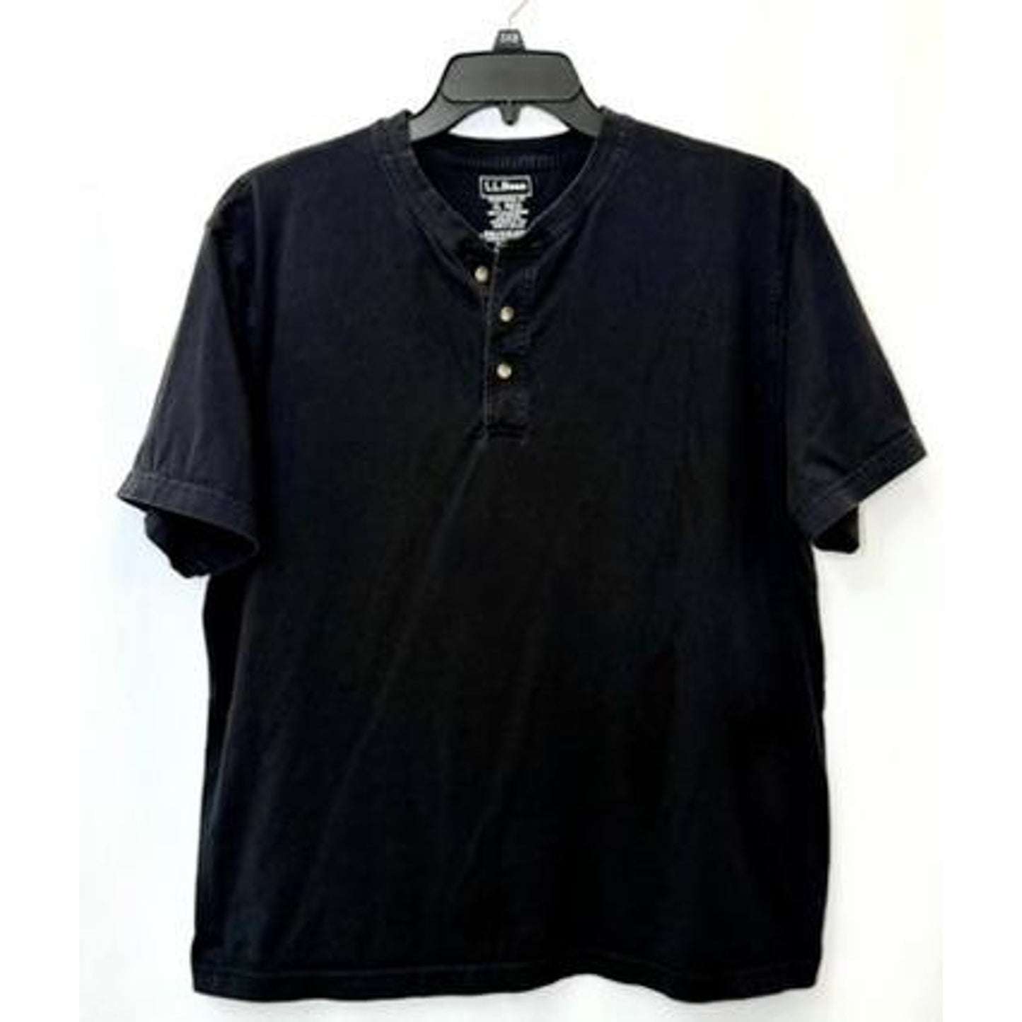 LL Bean Henley Shirt Mens XL Black Short Sleeve Traditional Fit Cotton Tee
