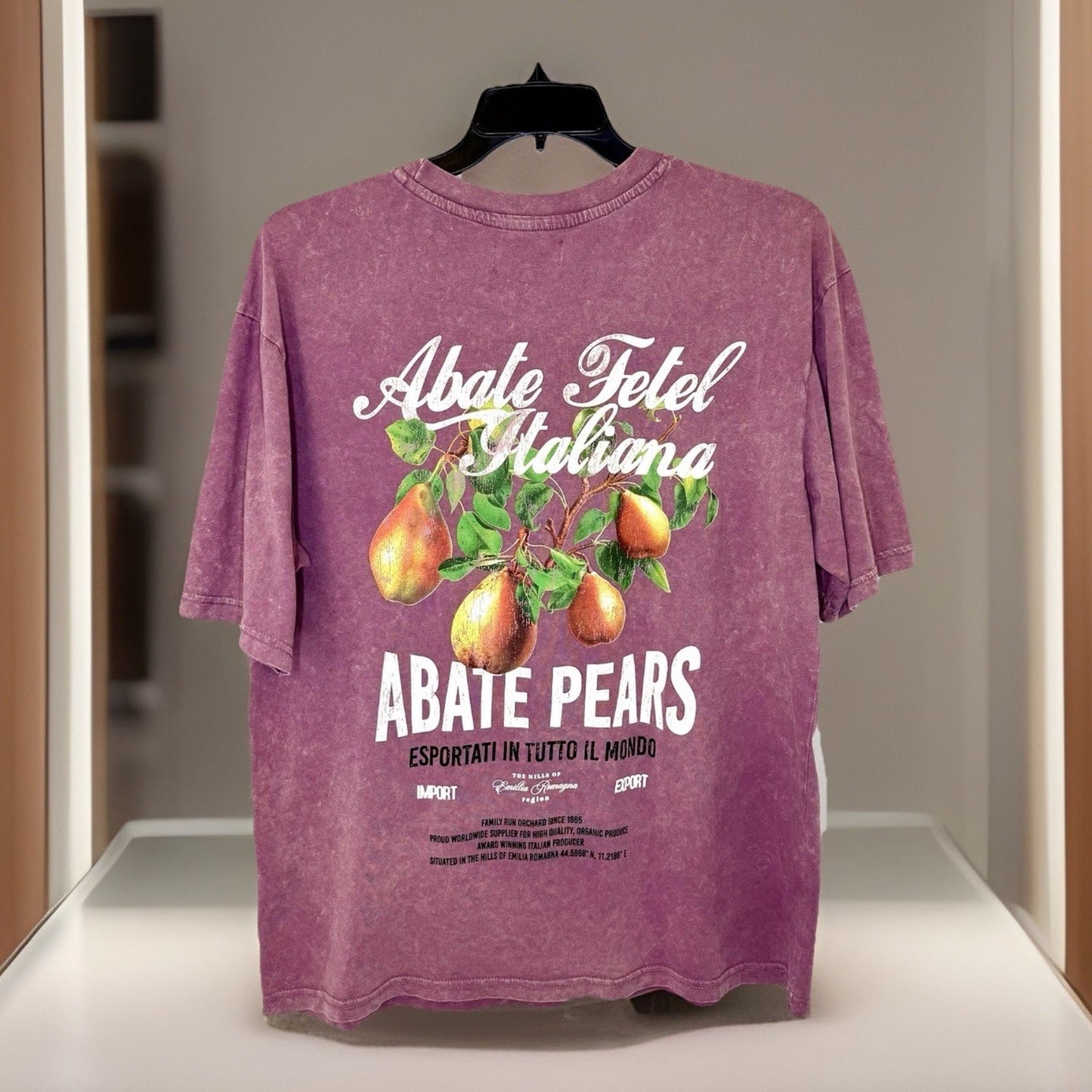 Primark Men’s Large Relaxed Fit Heather Burgandy “Pears” T-shirt