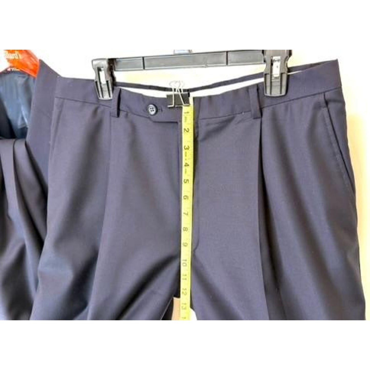 Hart Schaffner Marx Mens 2 Piece Suit 41L Navy Blue Wool Blend Pleated Pants USA