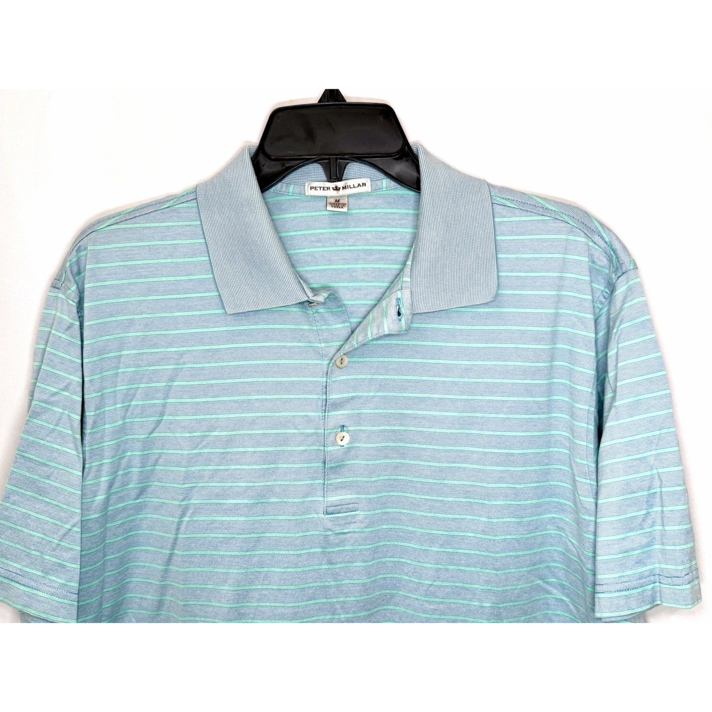 Peter Millar Performance Polo Mens Medium M Striped Blue Short Sleeve Excellent