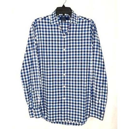 Polo Ralph Lauren Performance Shirt Mens Medium Blue White Gingham Long Sleeve