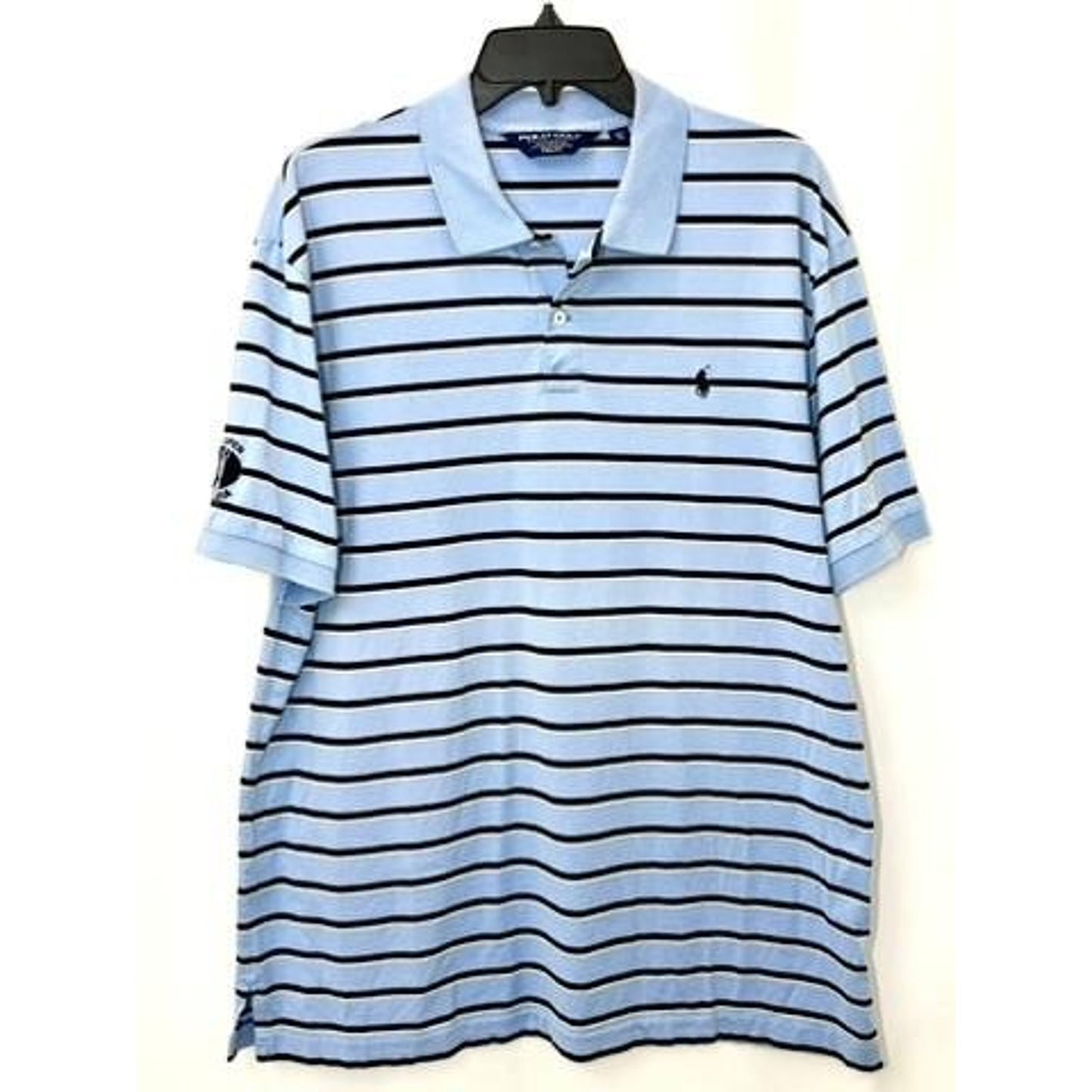 Polo Golf Ralph Lauren Shirt Mens XL Blue Black Striped Pima Cotton Pro Fit