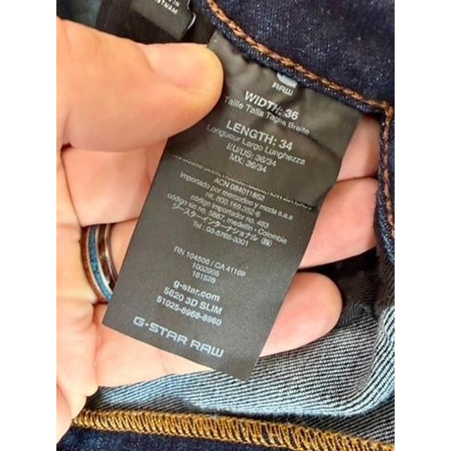 G-Star Raw 5620 3D Slim Jeans Mens 36x34 Blue Denim Moto Elwood Biker