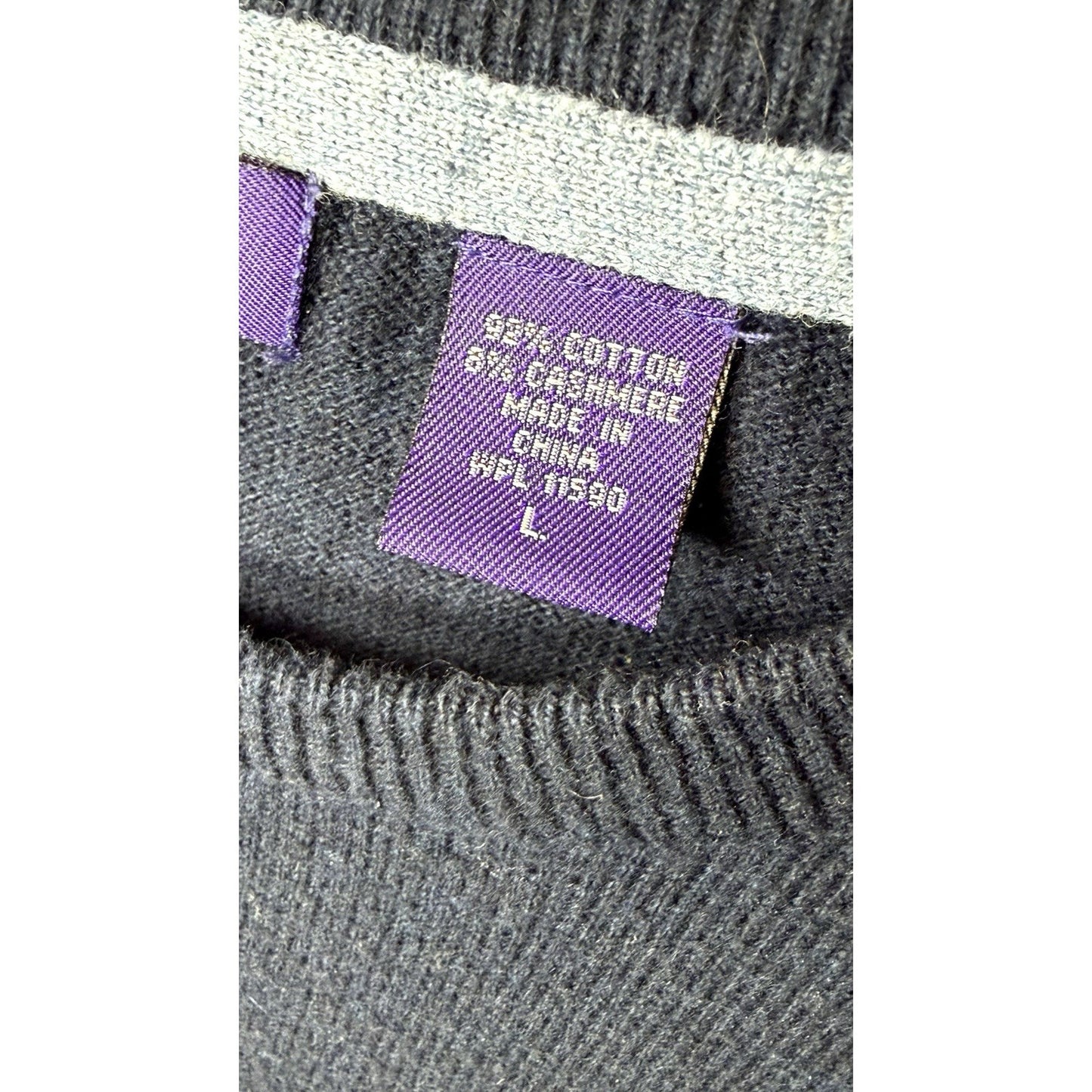 Alan Flusser Men’s Large Pullover Sweater Cotton Cashmere Blue Argyle Crew Neck