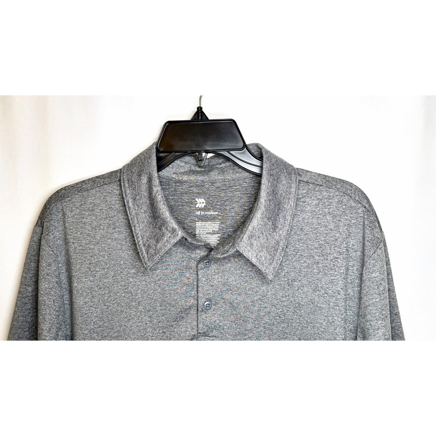 All in Motion Casual Polo Shirt Mens Large Gray Knit Short Sleeve Rayon Blend