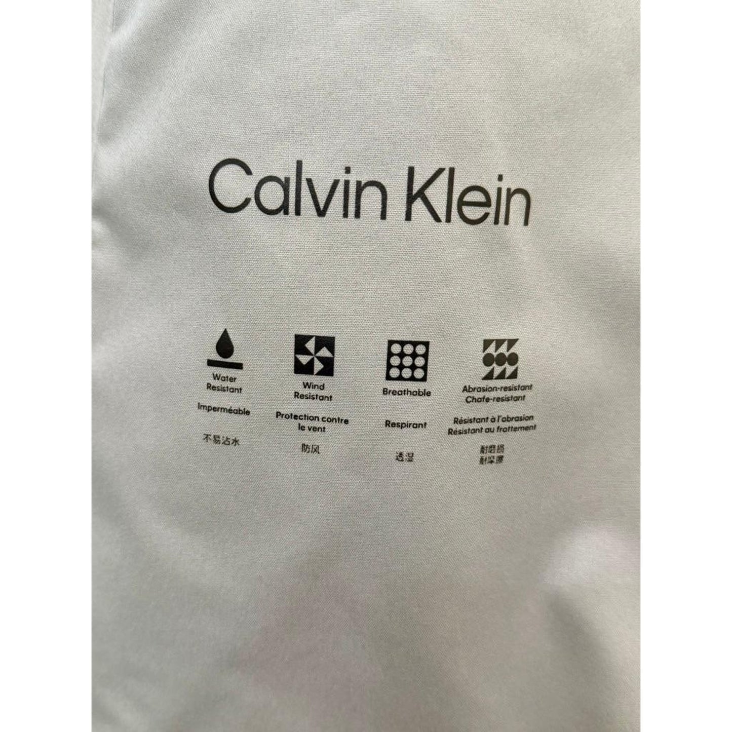 Calvin Klein Mens Large Beige Hooded Windbreaker Jacket Water Resistant Full Zip