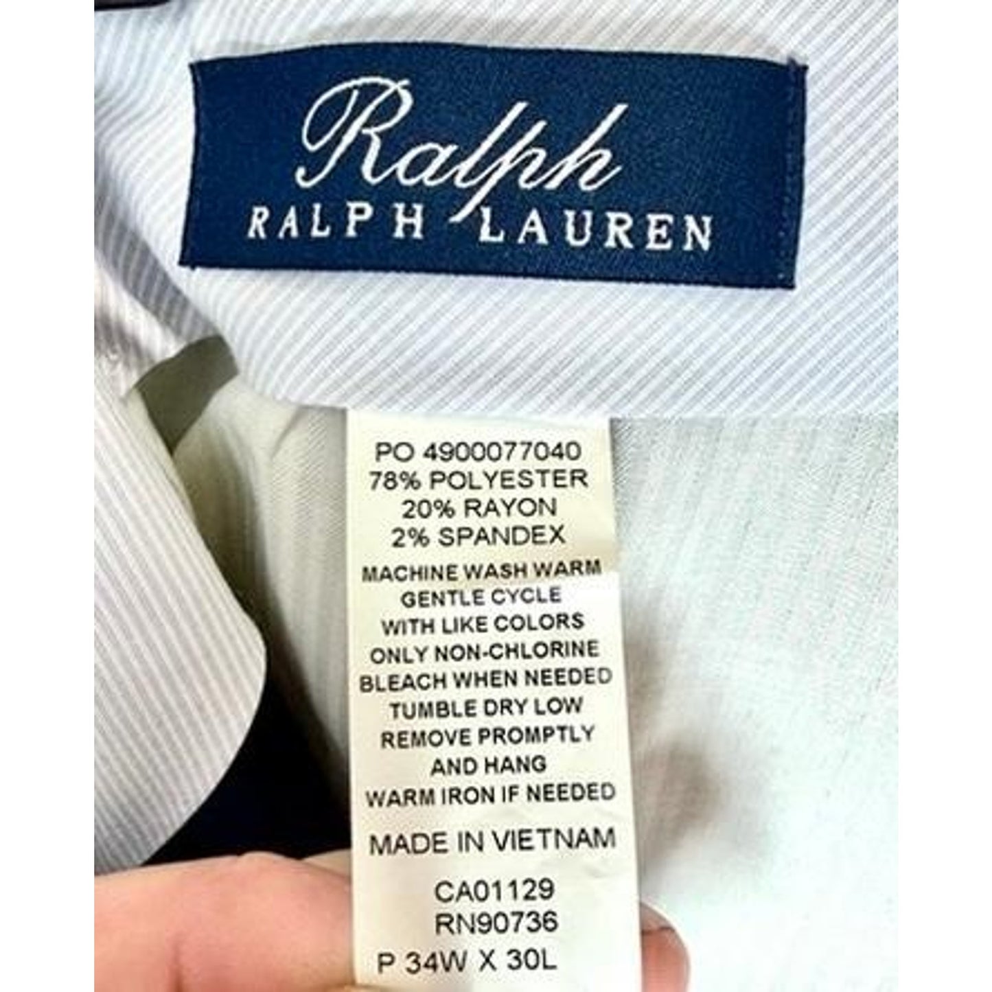Ralph Lauren Dress Pants Mens 34x30 Navy Blue Plaid Stretch Flat Front Trousers