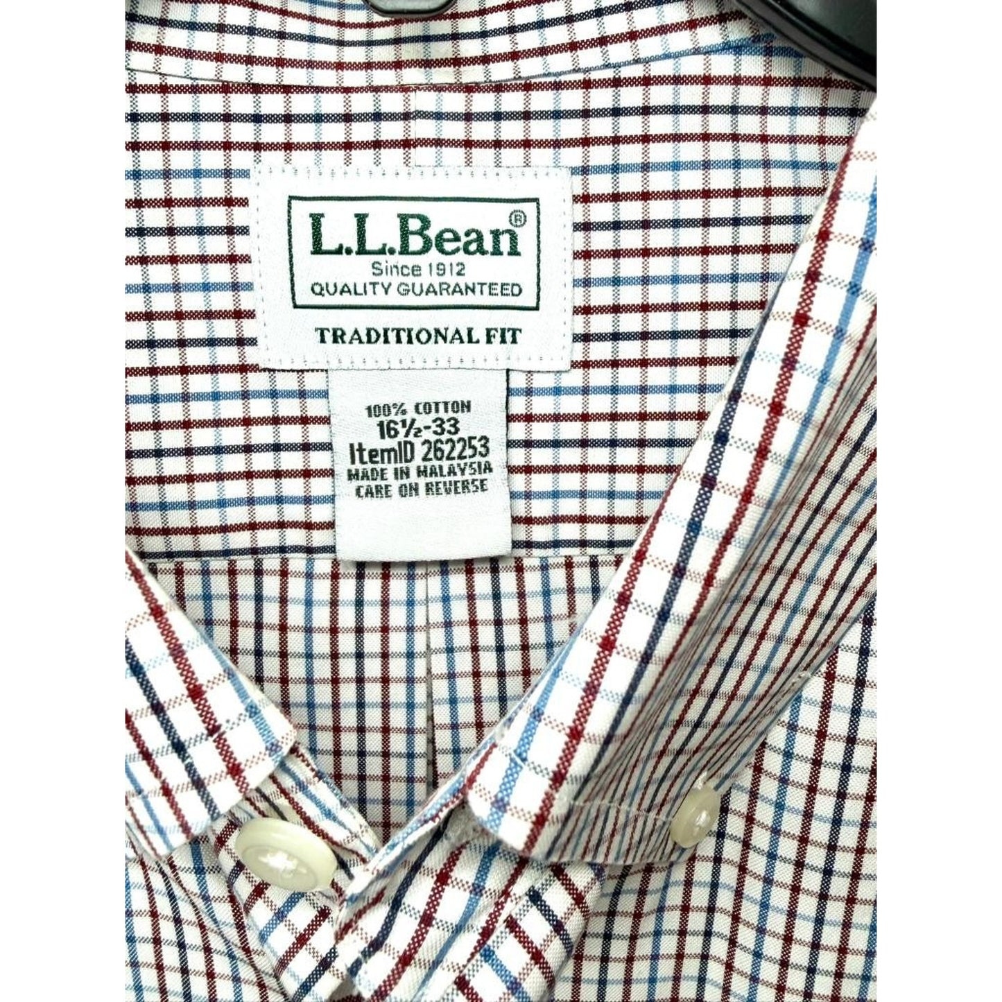 LL Bean Mens 16.5 33 Traditional Fit Button Down Shirt Cotton Plaid Long Sleeve