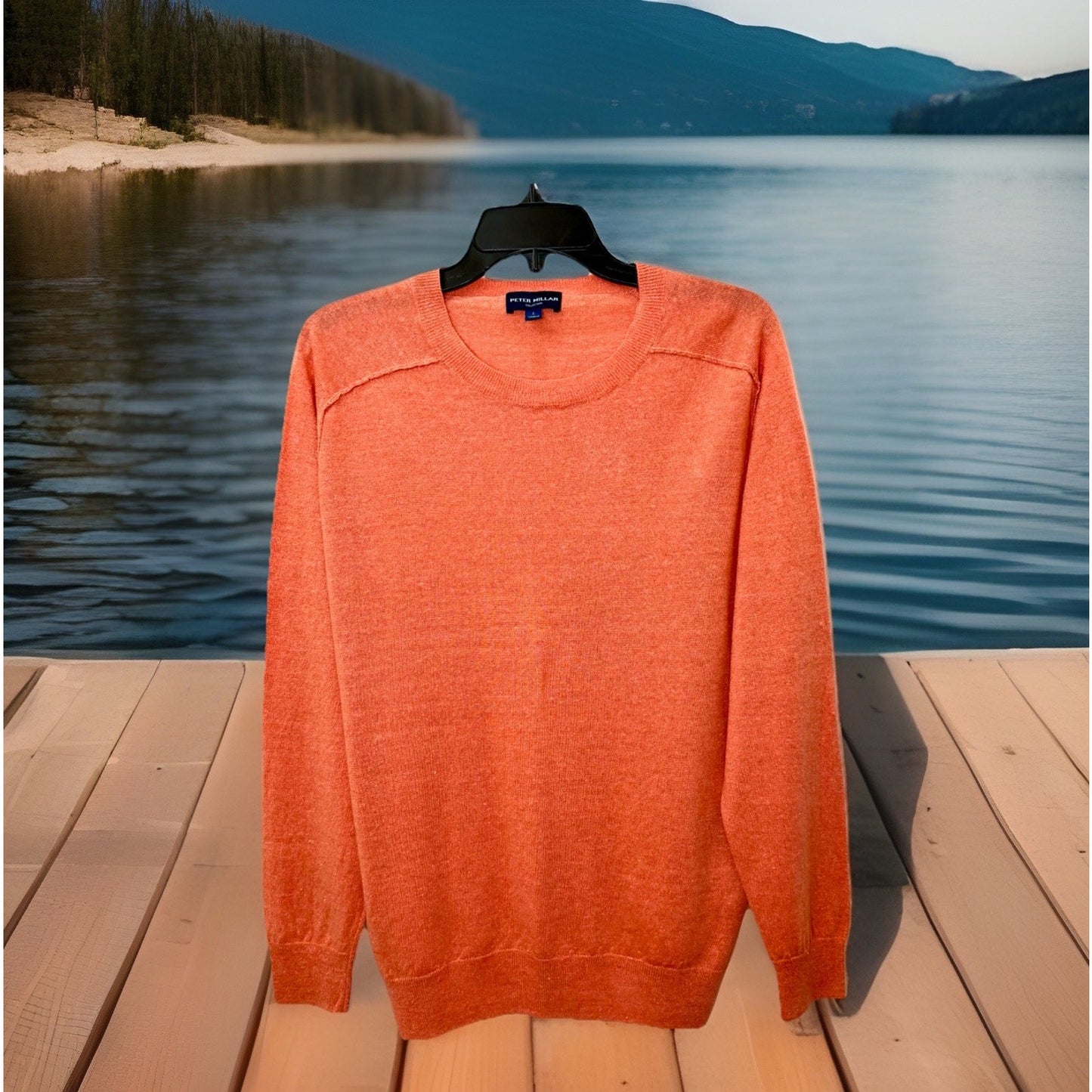 PETER MILLAR COLLECTION Men's L Crewneck Sweater Coral/Orange Luxury NWOT