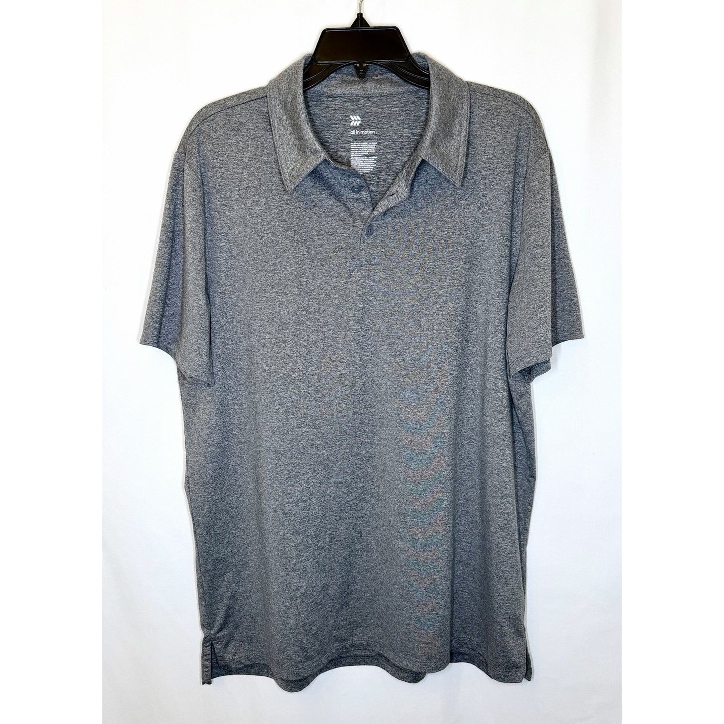 All in Motion Casual Polo Shirt Mens Large Gray Knit Short Sleeve Rayon Blend