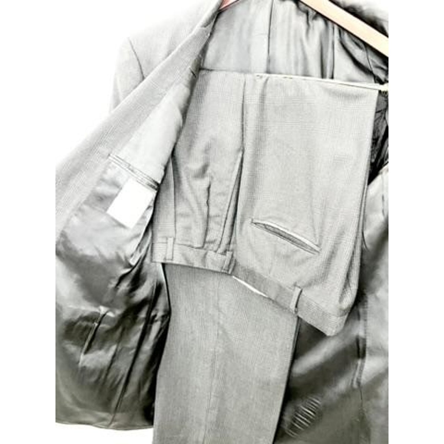 Christian Dior Monsieur Suit Mens 40L Gray Wool Double Breasted Plaid Vintage