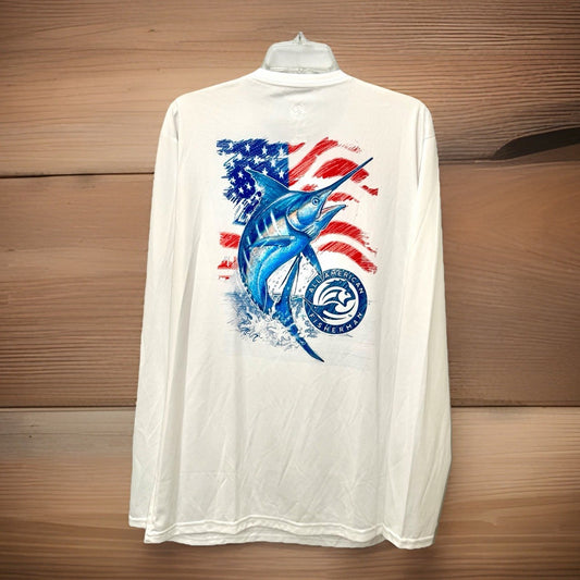 ALL AMERICAN FISHERMAN Performance Fishing Sun Shirt Wicking White Size Large