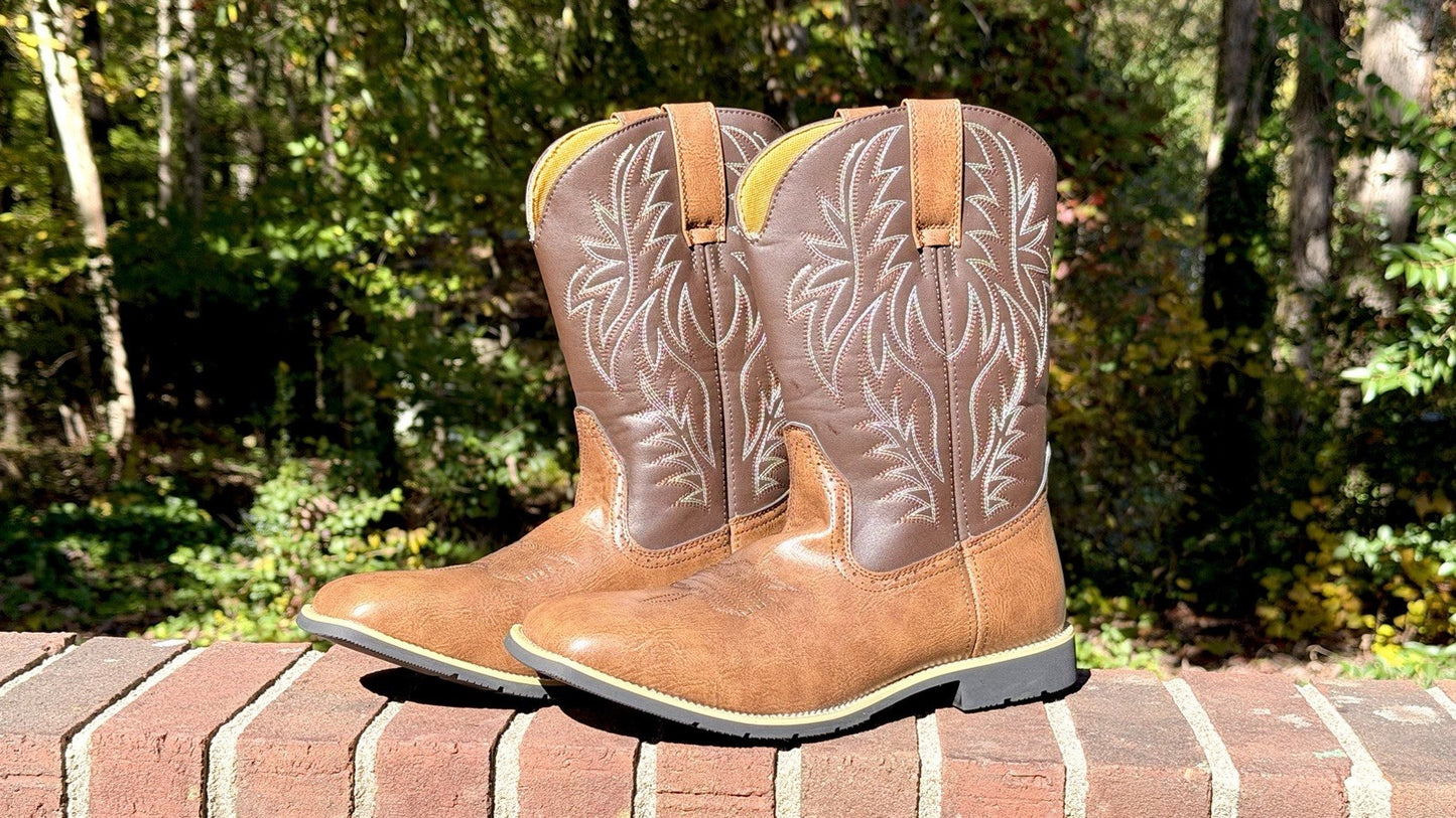 Mens Retro Western Cowboy Boots Embroidered Square Toe Mid Calf Boots Sz 45 / 11