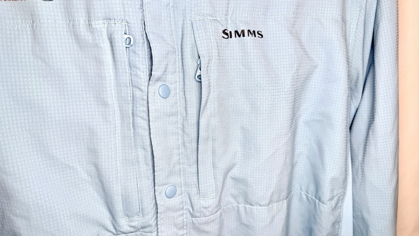 Simms Headwaters Double Haul Fishing Shirt Mens Size Large Light Blue Breathable
