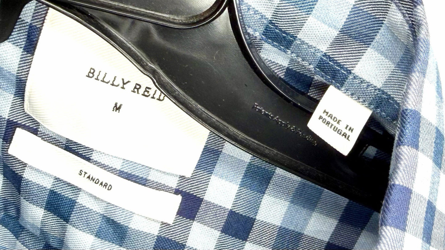 Billy Reid Men's 100% Linen Standard Cut Blue Plaid Italian Shirt Size Medium