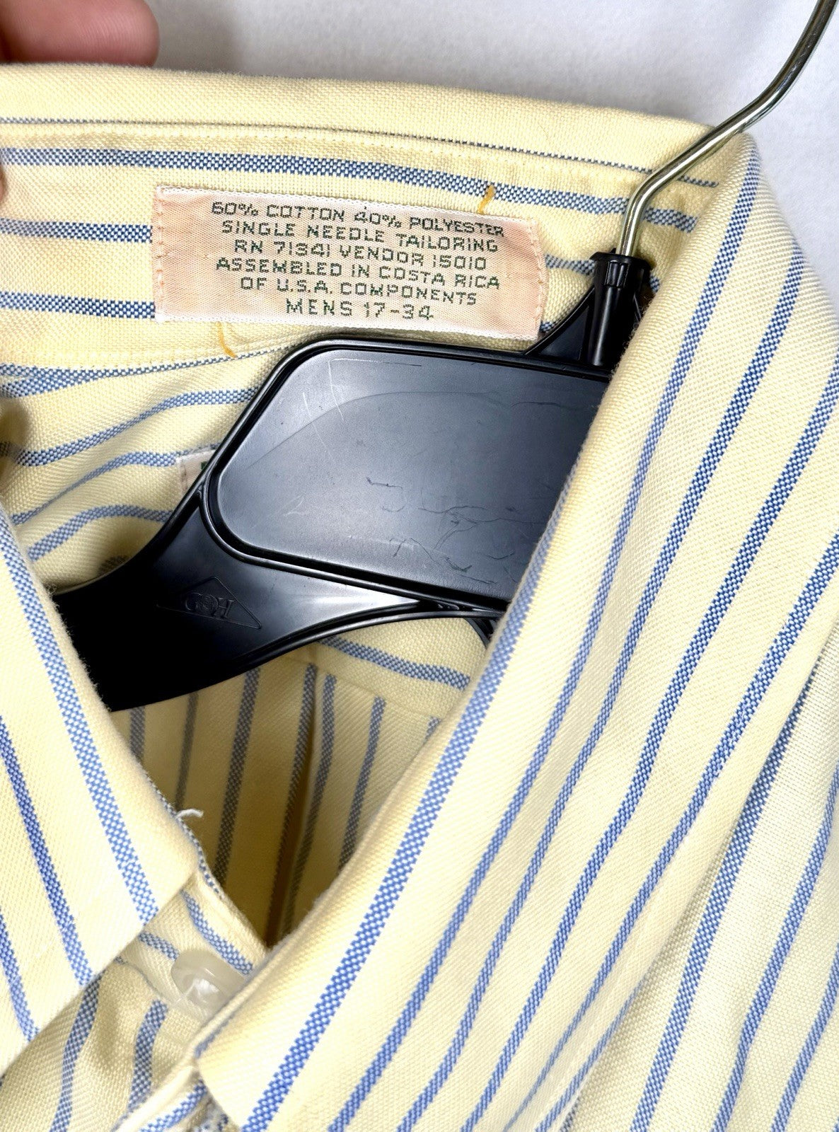 LL Bean Shirt Mens 17-34 Yellow Striped Long Sleeve Casual  Button Up Large