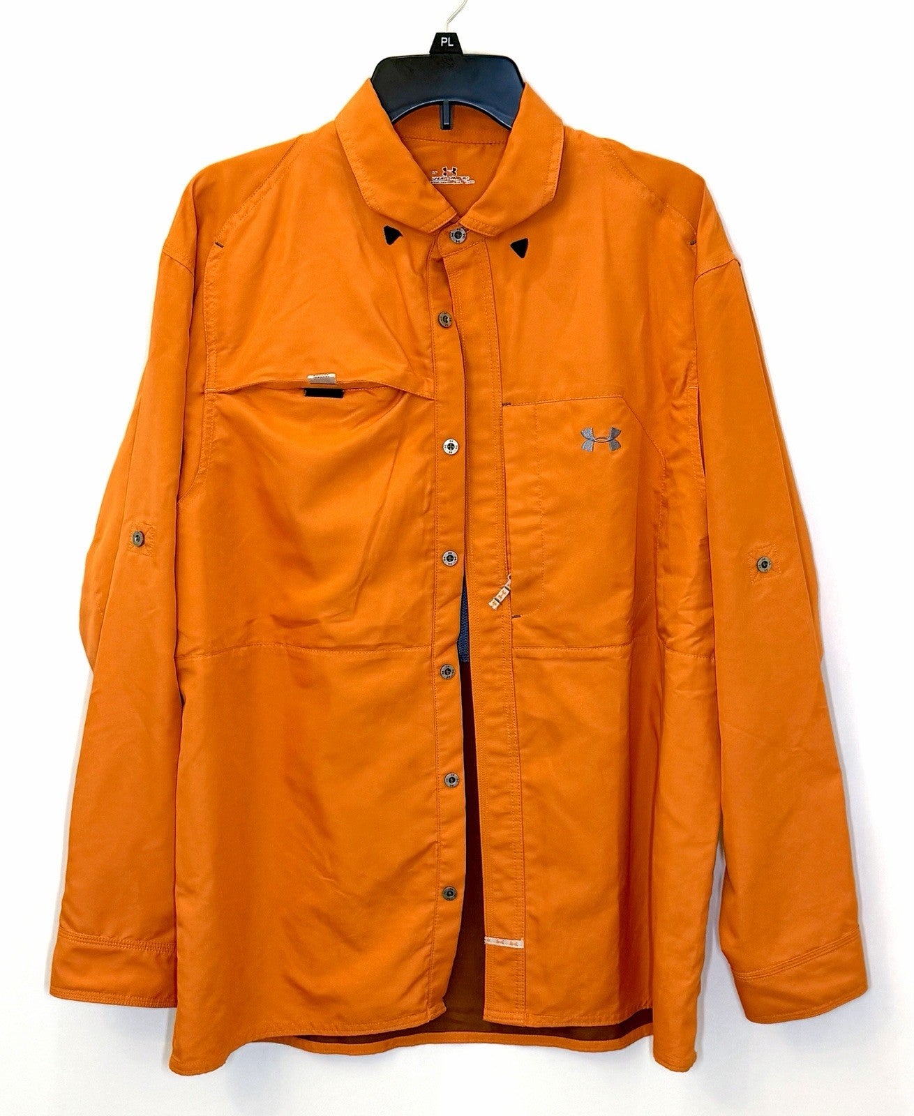Under Armour Men’s Heat Gear LS Button Down Shirt  Sz Large Vented Neon Orange