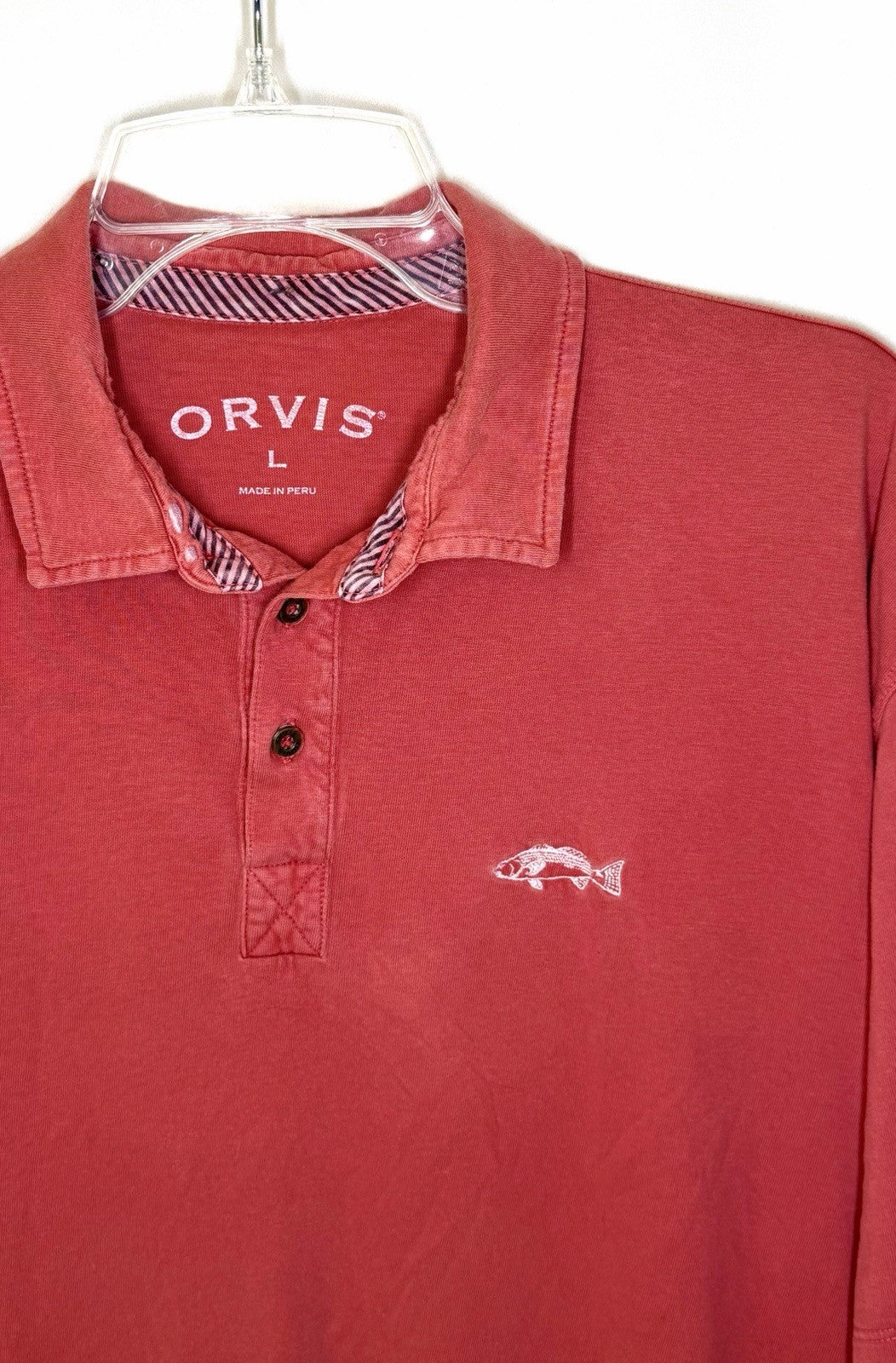 Orvis Vintage Mens Large Polo Shirt Red Short Sleeve 100% heavy cotton
