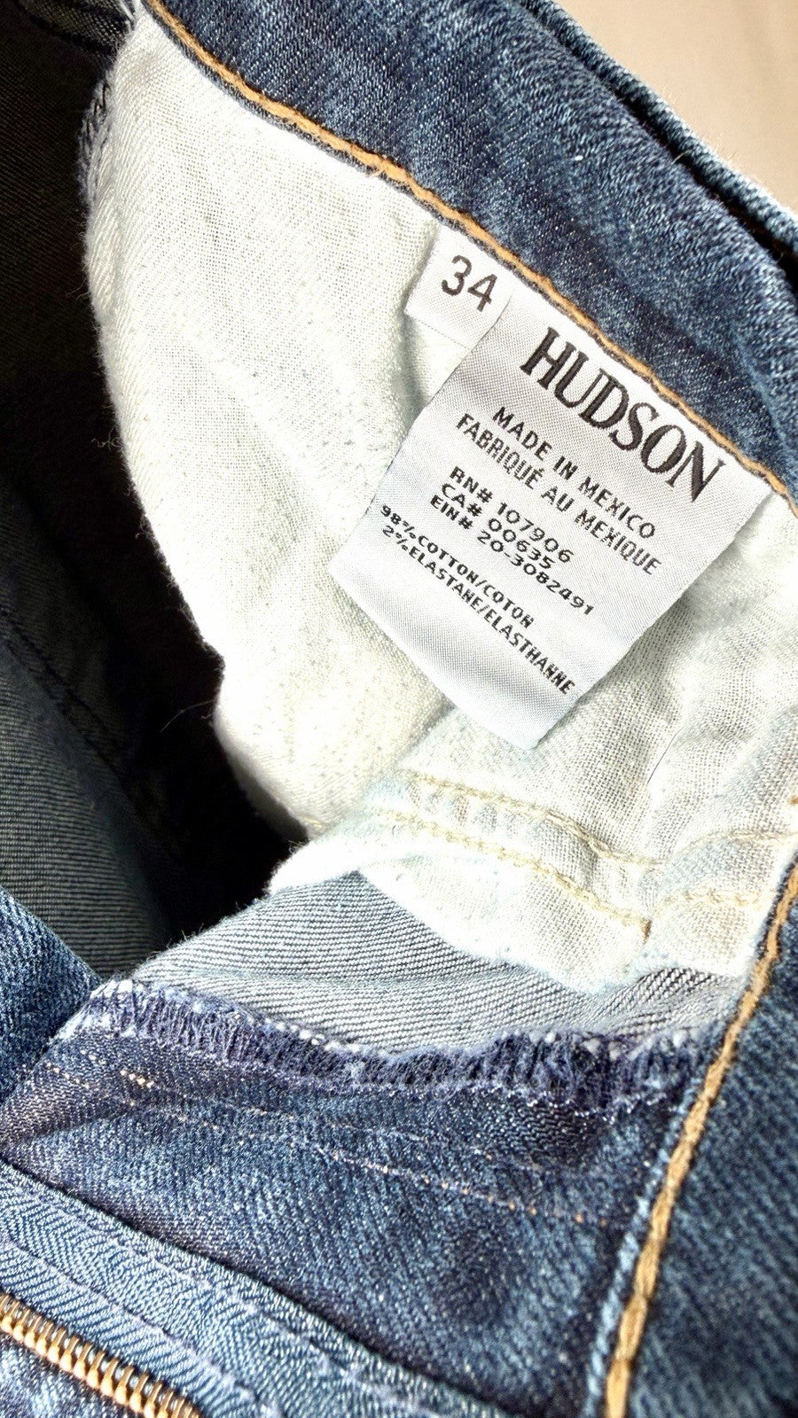 Hudson Byron 34” Straight Blue Jeans / Men’s Size 34x34 / Stretch Zip 5 Pocket