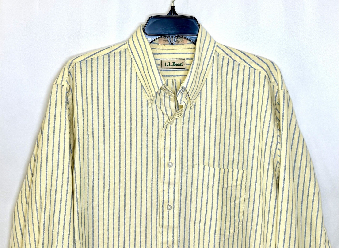LL Bean Shirt Mens 17-34 Yellow Striped Long Sleeve Casual  Button Up Large
