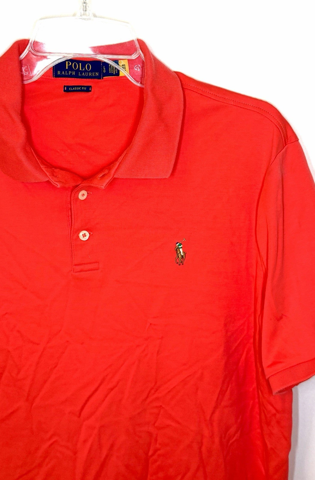 Polo Ralph Lauren Red Short Sleeve Polo Shirt Blue Pony Men's Large Performance