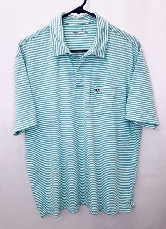 Vineyard Vines Performance Polo Shirt Men's Large Green White Striped Golfing