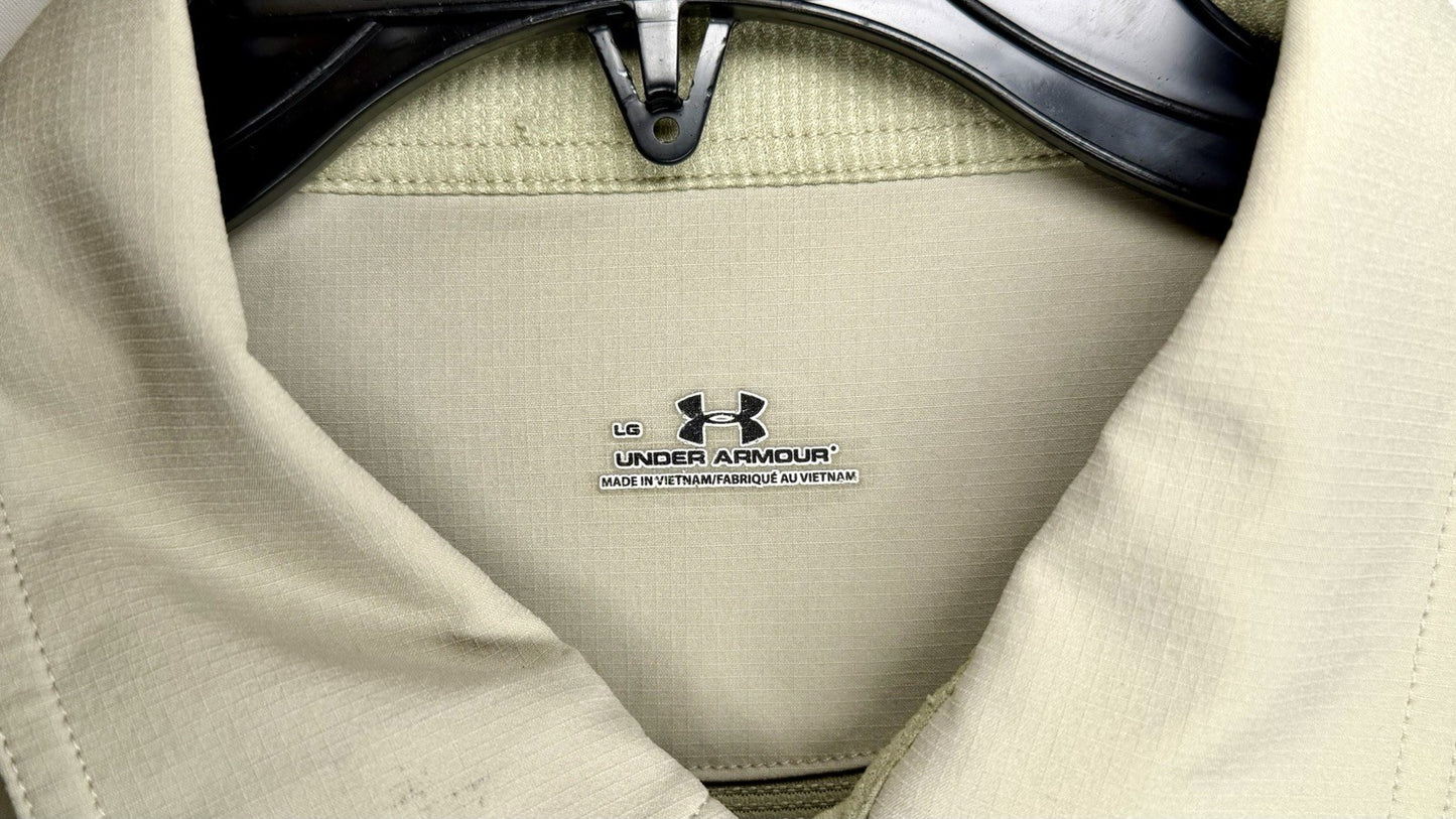 Under Armour Shirt Mens Large Tan HeatGear Short Sleeve Button Down Outdoors