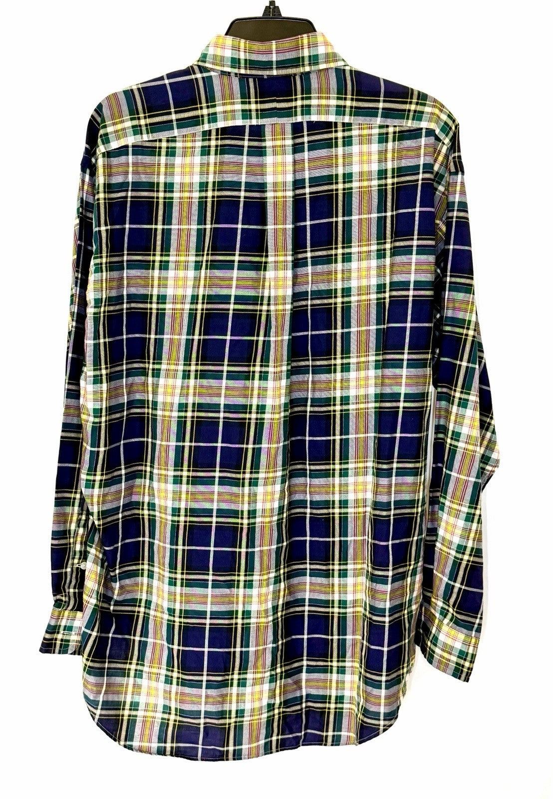 Ralph Lauren Large Blue Yellow Green Plaid Blake 100% Cotton Long Sleeve Shirt