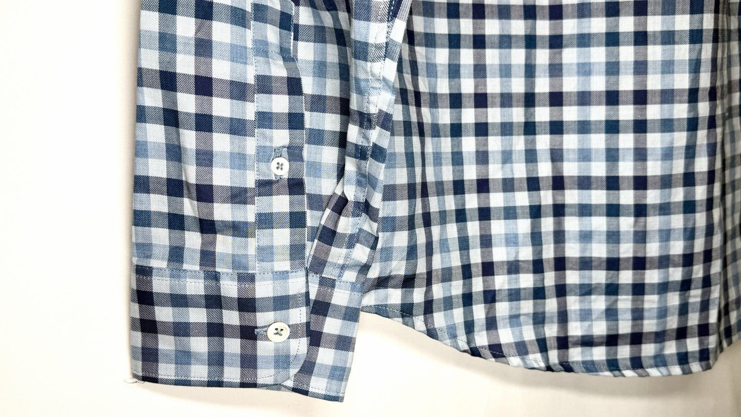 Billy Reid Men's 100% Linen Standard Cut Blue Plaid Italian Shirt Size Medium