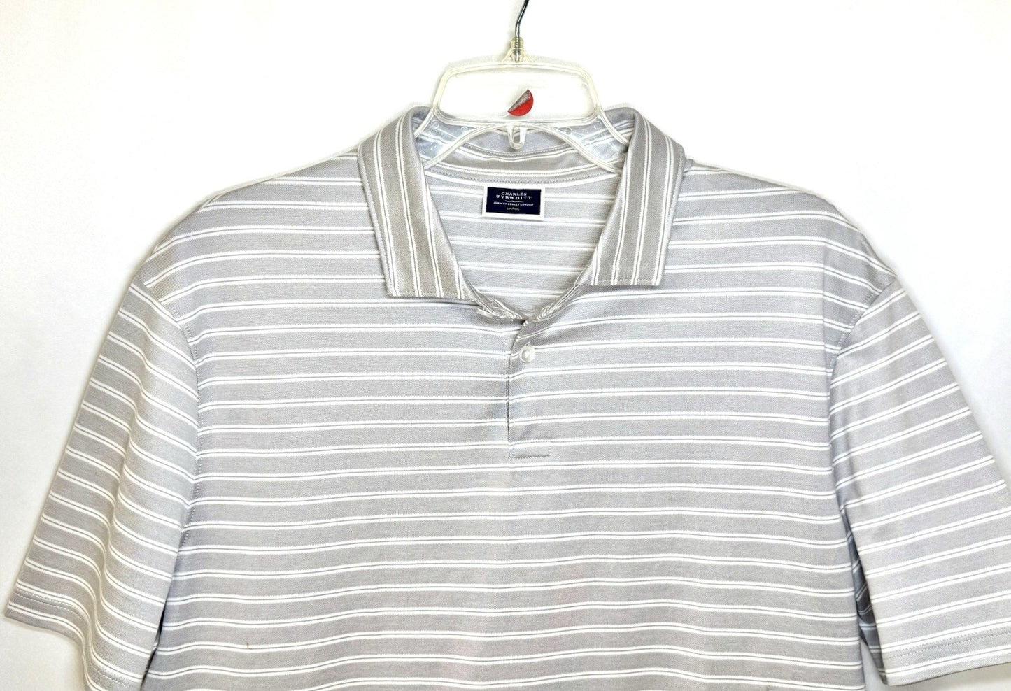 Charles Tyrwhitt Polo Shirt Mens Large Gray Striped Short Sleeve Cotton