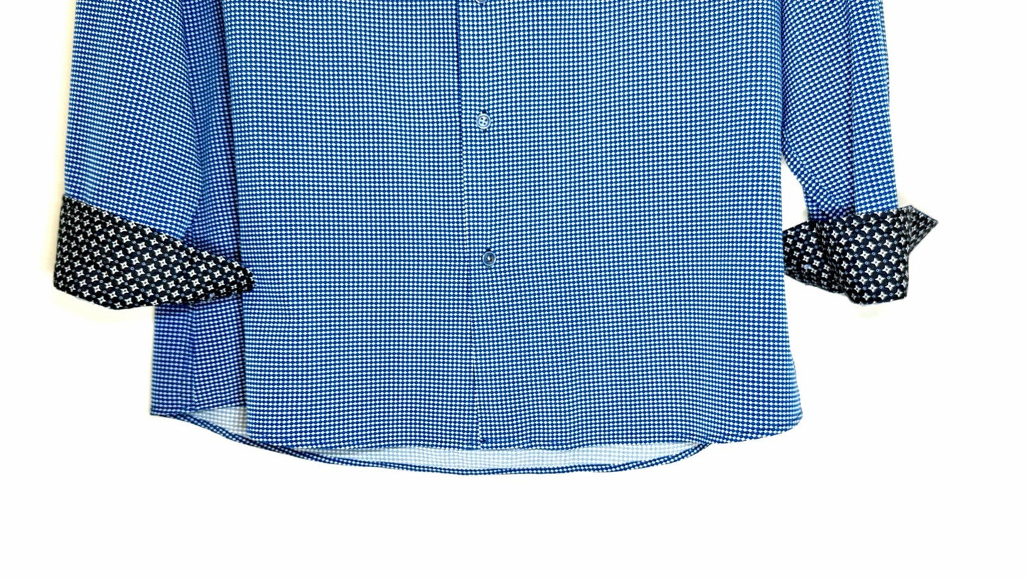 Tom Baine Men's Slim Fit Performance Long Sleeve Mini Plaid Shirt Navy Size XL