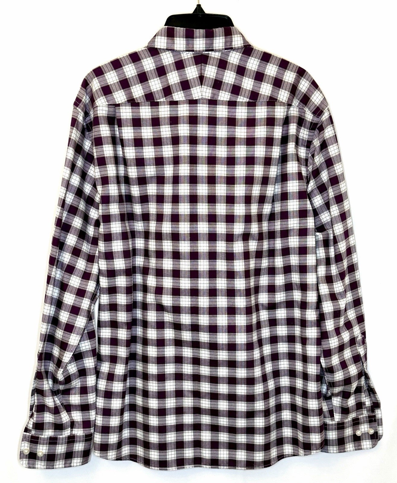 Charles Tyrwhitt Button Up Shirt Mens Large Slim Fit Burgundy Gray White Plaid