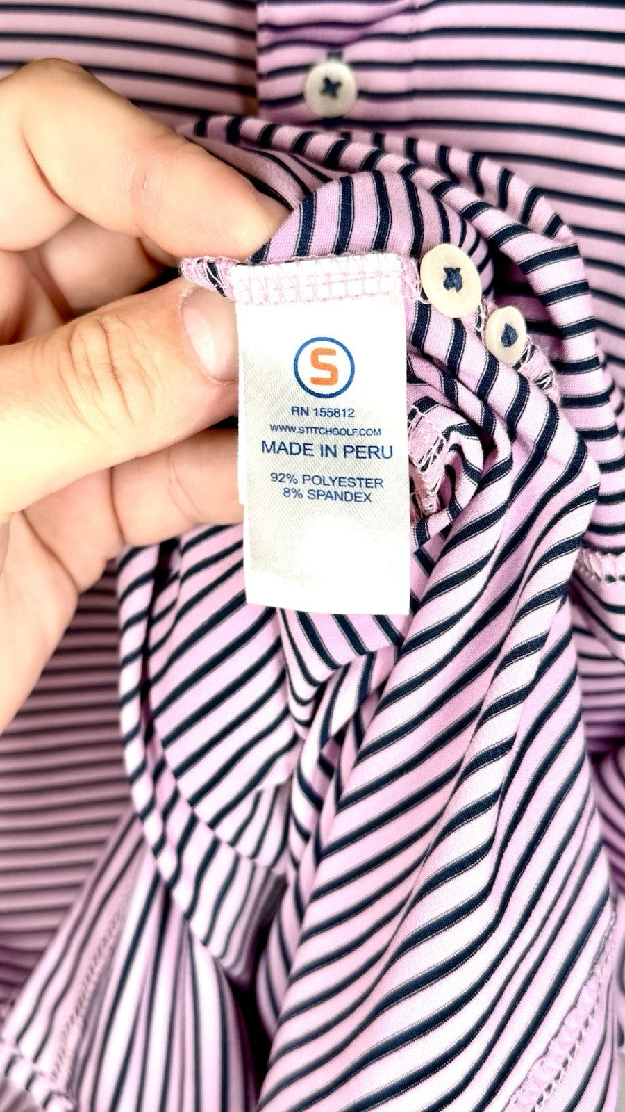 Stitch Golf Polo Shirt Men’s Large Pink Blue Stripe Poly Spandex Peru