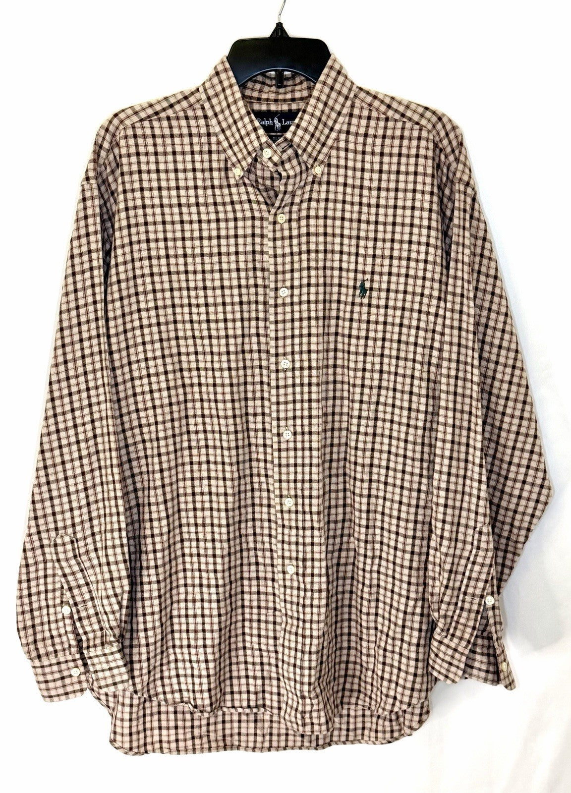 VTG Polo Ralph Lauren Shirt Men Large Button Down Check Shepherds Gingham Blake