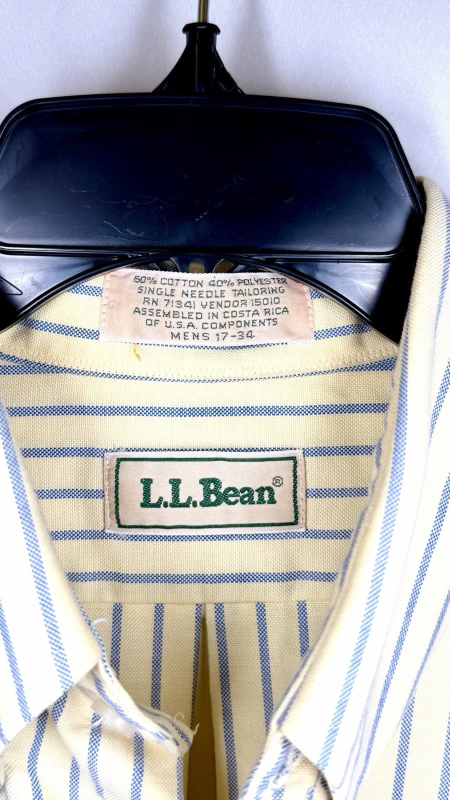 LL Bean Shirt Mens 17-34 Yellow Striped Long Sleeve Casual  Button Up Large