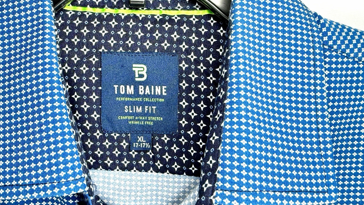 Tom Baine Men's Slim Fit Performance Long Sleeve Mini Plaid Shirt Navy Size XL