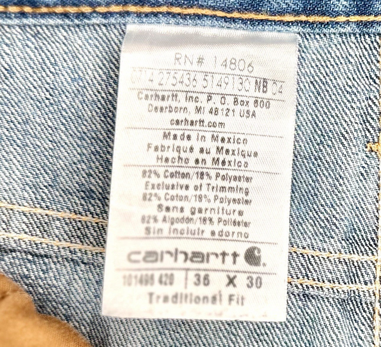 Carhartt Traditional Fit Jeans 36x30 Light Wash Blue Denim Straight Leg Workwear