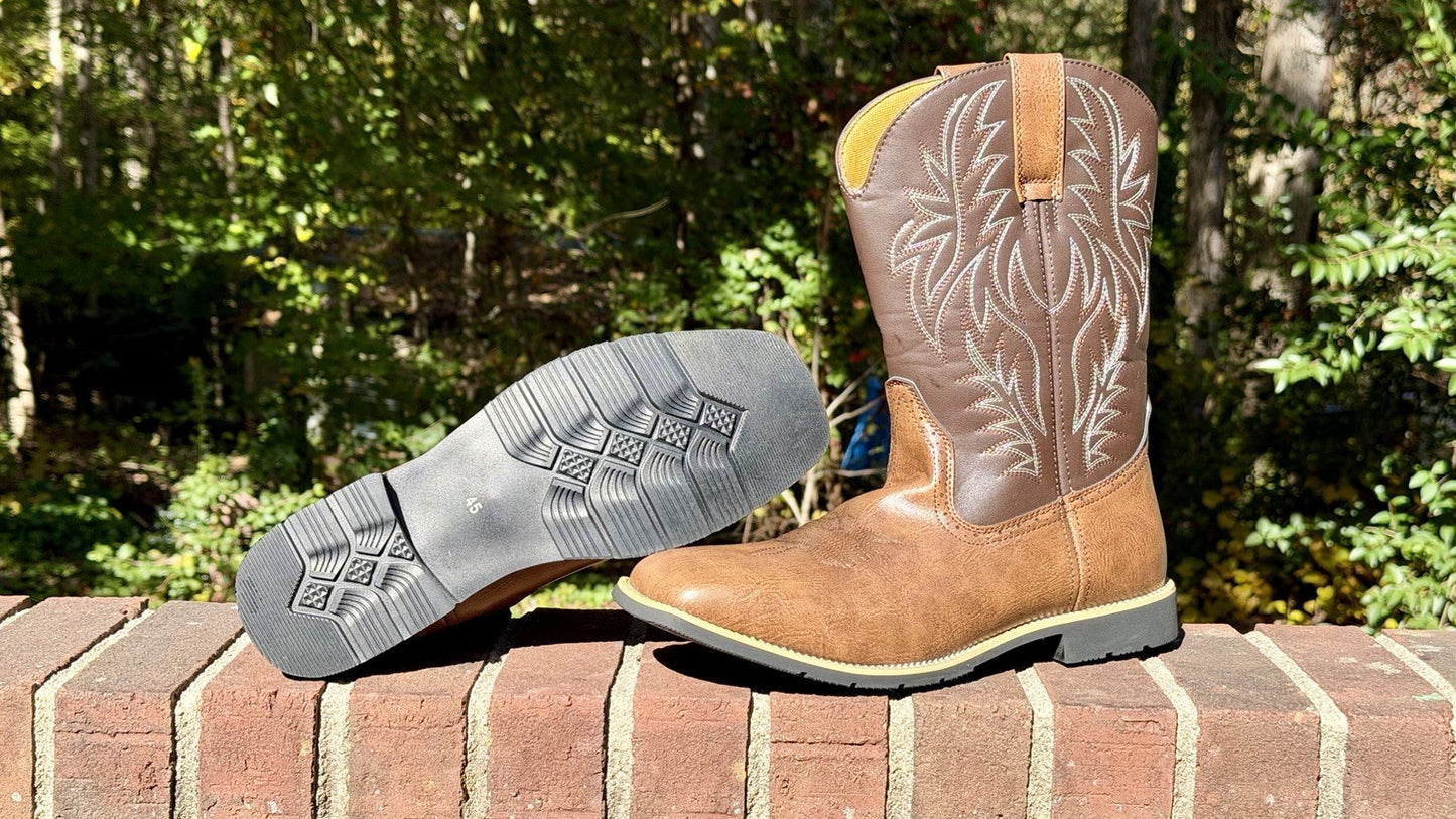Mens Retro Western Cowboy Boots Embroidered Square Toe Mid Calf Boots Sz 45 / 11