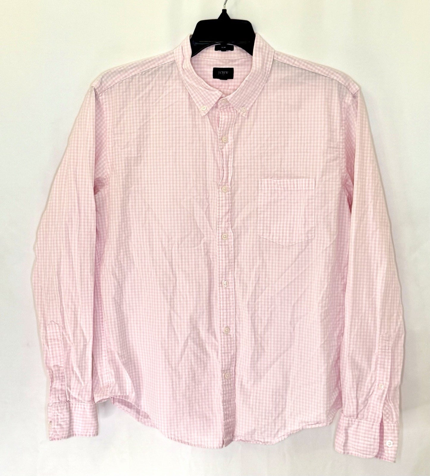 J Crew Button Up Long Sleeve Dress Shirt Pink Plaid Size Medium