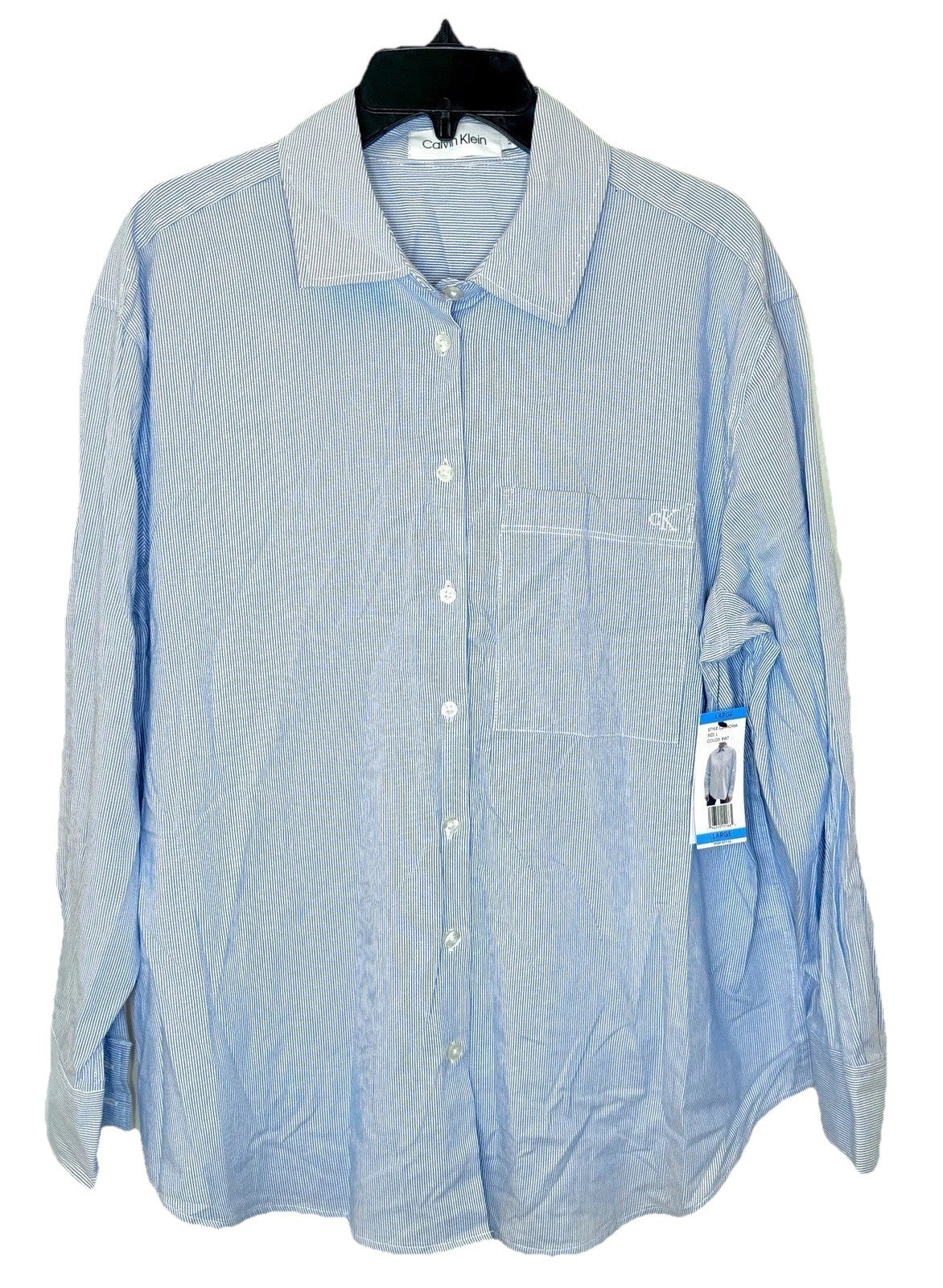 NWT Calvin Klein long sleeve cotton dress shirt button up light blue check LARGE